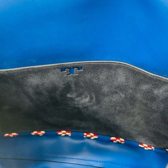 Tory Burch Sawyer Stitch Navy Suede Leather Shoulder Bag - Picture 10 of 11